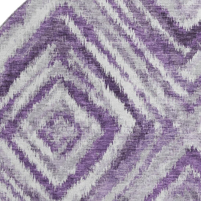 8' Geometric Washable Round Rug With UV Protection - Purple