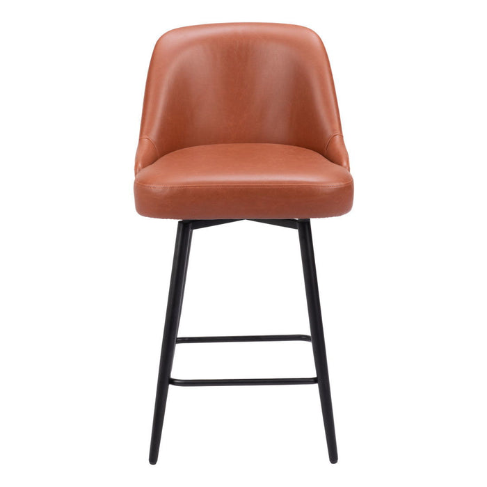 Faux Leather And Steel Counter Height Swivel Bar Chair - Brown And Black