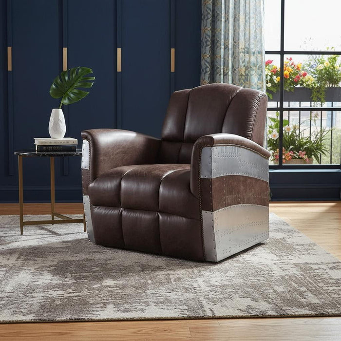 Retro Top Grain Leather And Steel Patchwork Club Chair - Brown