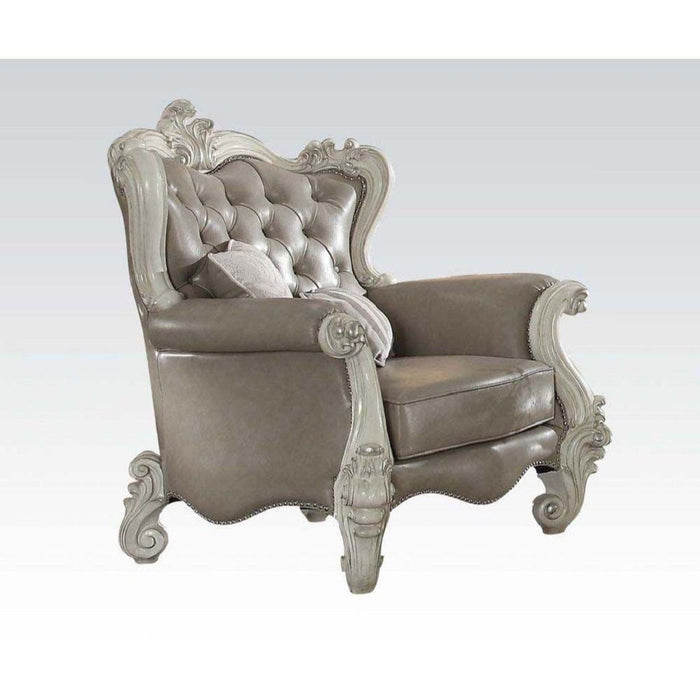 Faux Leather Tufted Wingback Chair - Gray And Bone