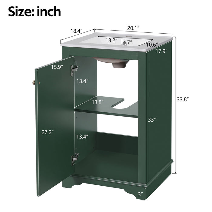 Giga bathroom vanity with sink, freestanding single cabinet, soft-close door and adjustable shelf, modern bathroom storage unit
