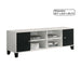 Giga 2-tone black and white TV stand with open shelves and hidden storage for modern living room furniture.