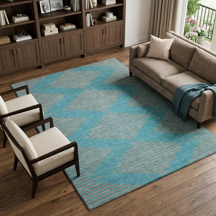 10' X 14' Geometric Washable Area Rug With UV Protection (679864) - Teal / Peach