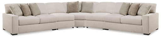 Benchcraft Ballyton 5-piece stationary sectional in sand color, showing plush cushions and modern design for living room comfort.