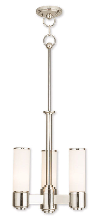 Three Light Metal Dimmable Chandelier With Shades - Nickel / Opal