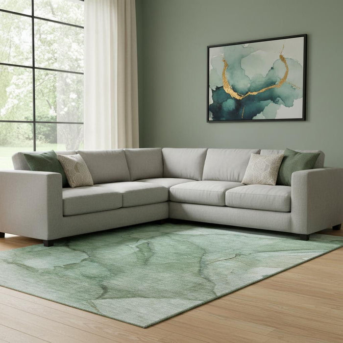 9' X 12' Abstract Washable Area Rug With UV Protection (651099) - Green / Ivory