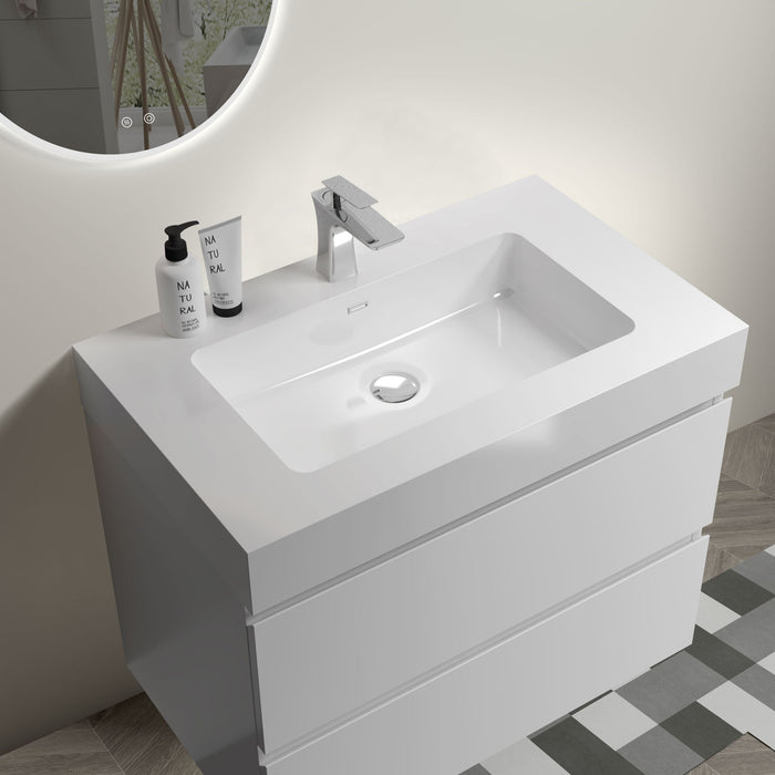 Giga Alice wall-mounted bathroom vanity with large storage, one-piece sink basin, modern floating design, no drain or faucet visible.