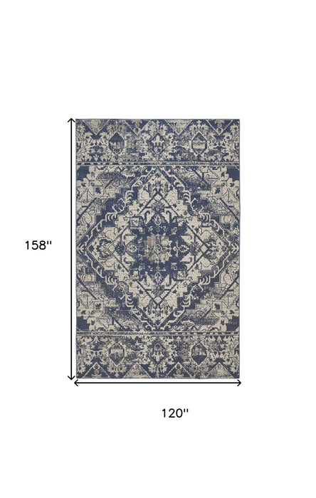 10' x 13' Oriental Power Loom Area Rug - Gray Blue And Ivory