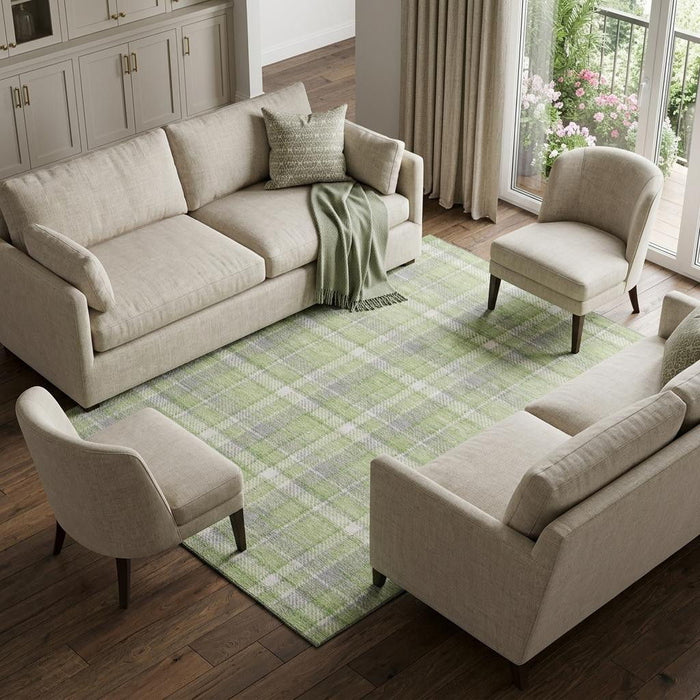 10' X 14' Plaid Washable Area Rug With UV Protection (649444) - Green / Gray
