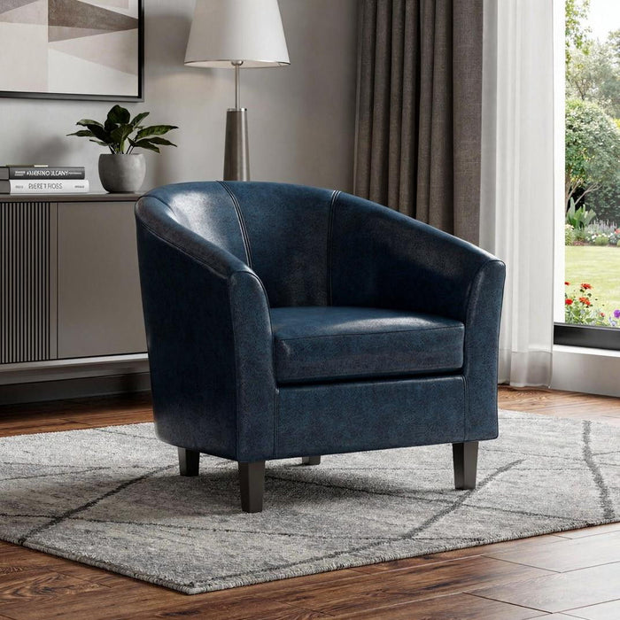 Leather Arm Chair - Blue / Dark Brown