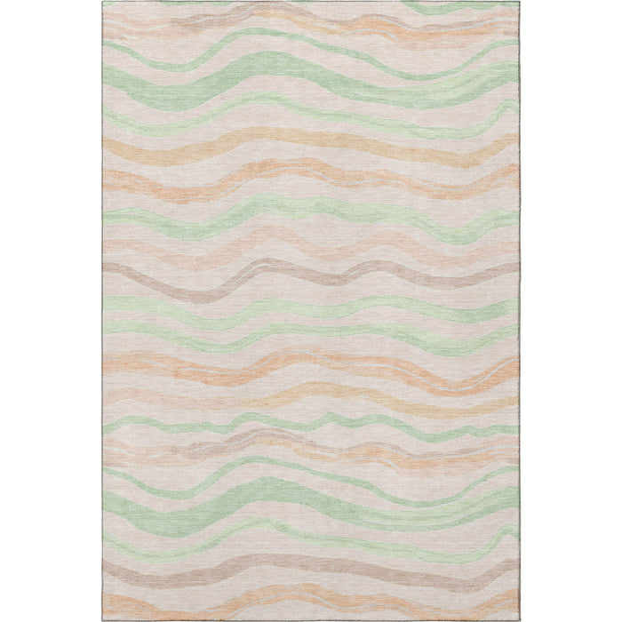 10' X 14' Striped Washable Area Rug With UV Protection (694574) - Peach / Mint Green / Linen