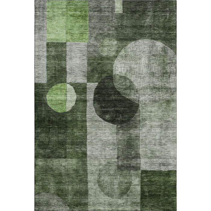 10' X 14' Geometric Washable Area Rug With UV Protection (684714) - Fern Green / Gray / Silver