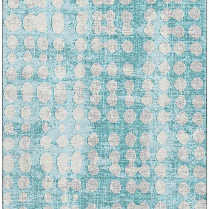10' X 14' Polka Dot Washable Area Rug With UV Protection (669156) - Teal / Ivory