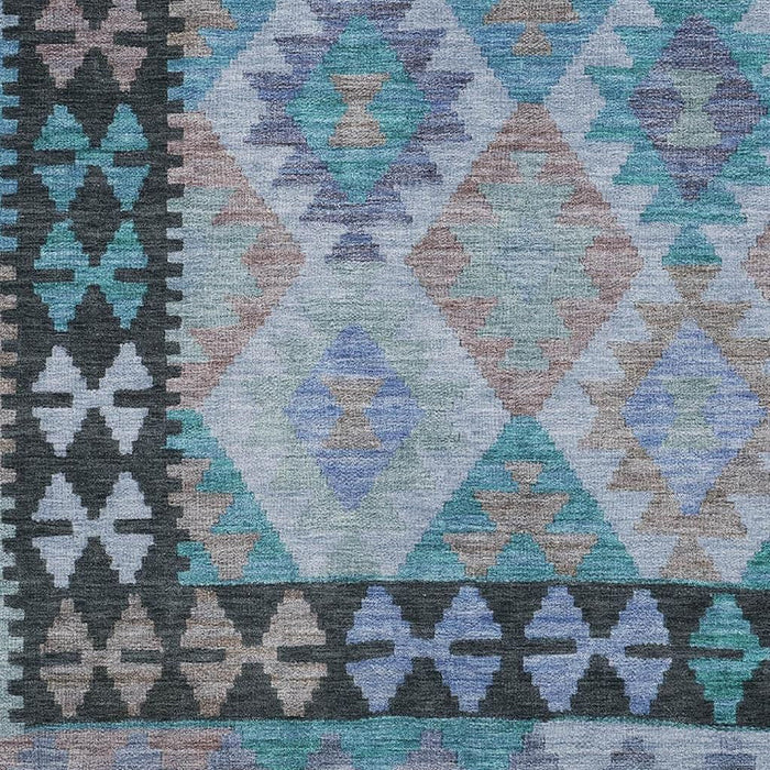 10' X 14' Tribal Washable Area Rug With UV Protection (707977) - Teal / Charcoal