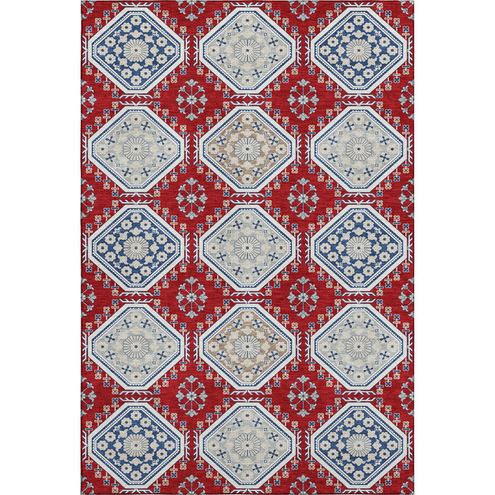 10' X 14' Floral Washable Area Rug With UV Protection (693750) - Red / Navy Blue / Ivory