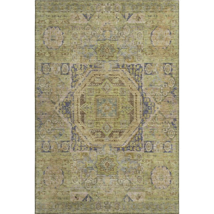 10' X 14' Oriental Washable Area Rug With UV Protection (699855) - Artichoke Green / Blue