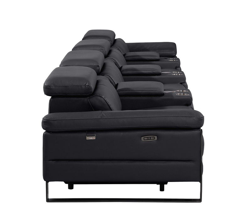 Top Grain Leather Reclining Metal USB Sofa (720350) - Black