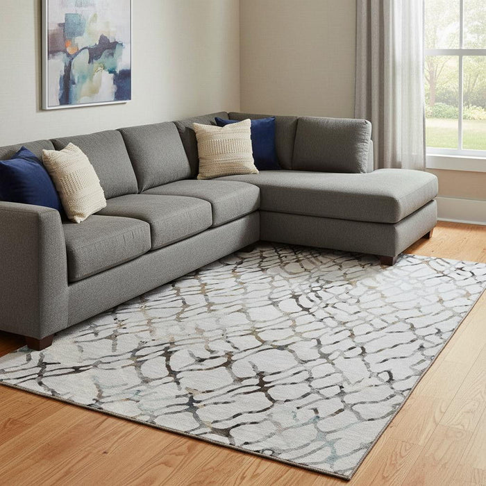 8' X 10' Abstract Washable Area Rug With UV Protection (651128) - Silver / Gray / Brown