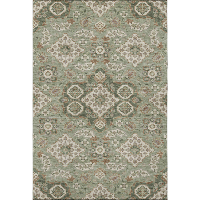 10' X 14' Floral Medallion Washable Area Rug With UV Protection (705863) - Sage / Copper