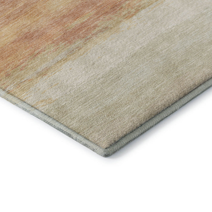 10' X 14' Striped Washable Area Rug With UV Protection (692667) - Salmon / Ivory