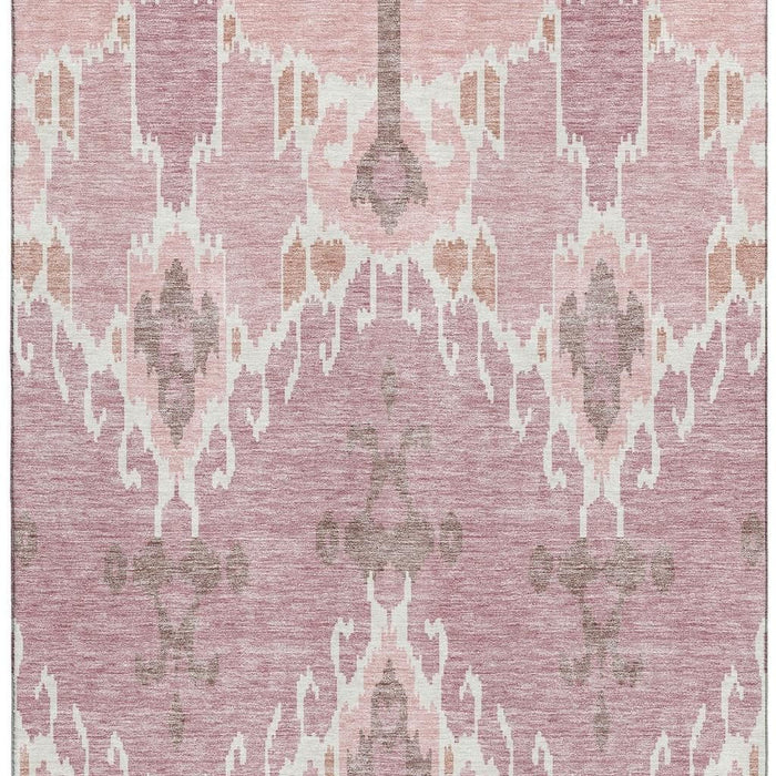 10' X 14' Ikat Washable Area Rug With UV Protection - Blush And Ivory