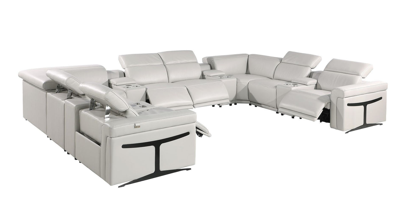 Italian Leather Power Reclining U Shaped Twelve Piece Sectional With Console - Light Gray