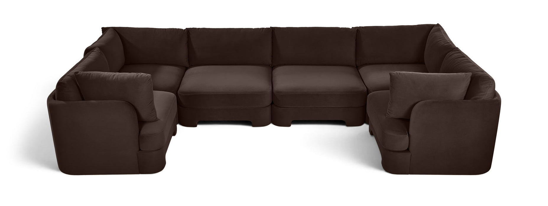 Meridian Furniture Hammond velvet performance fabric U-shaped sectional with six plush cushions and modern upholstery design.