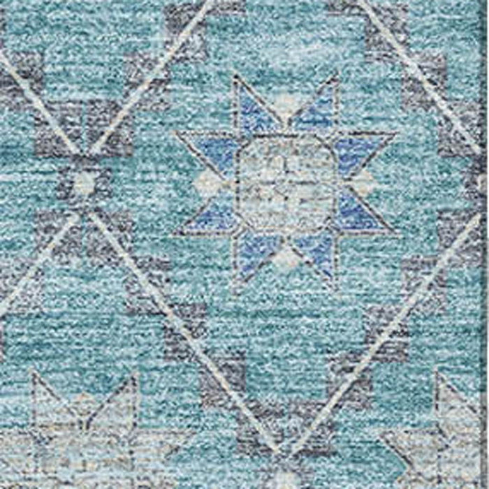 10' X 14' Geometric Washable Area Rug With UV Protection (706043) - Teal / Gray