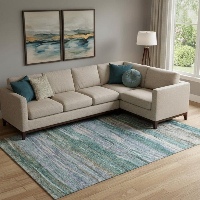 10' X 14' Abstract Washable Area Rug With UV Protection (708541) - Teal / Khaki / Green