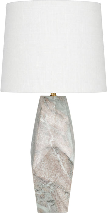 Genuine marble and linen textured fabric table lamp by Meridian Furniture with a modern design and neutral tones.