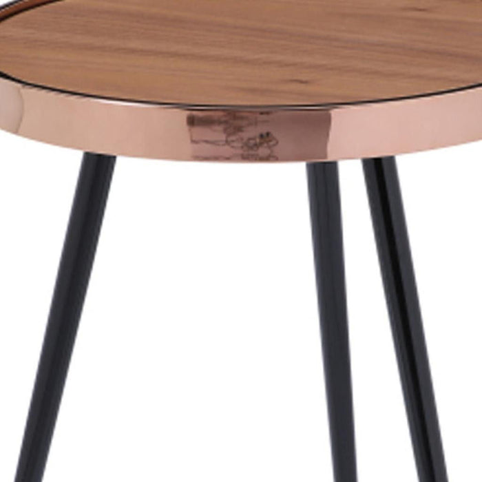 Wood Stainless Steel Round End Table (719956) - Walnut / Black / Rose