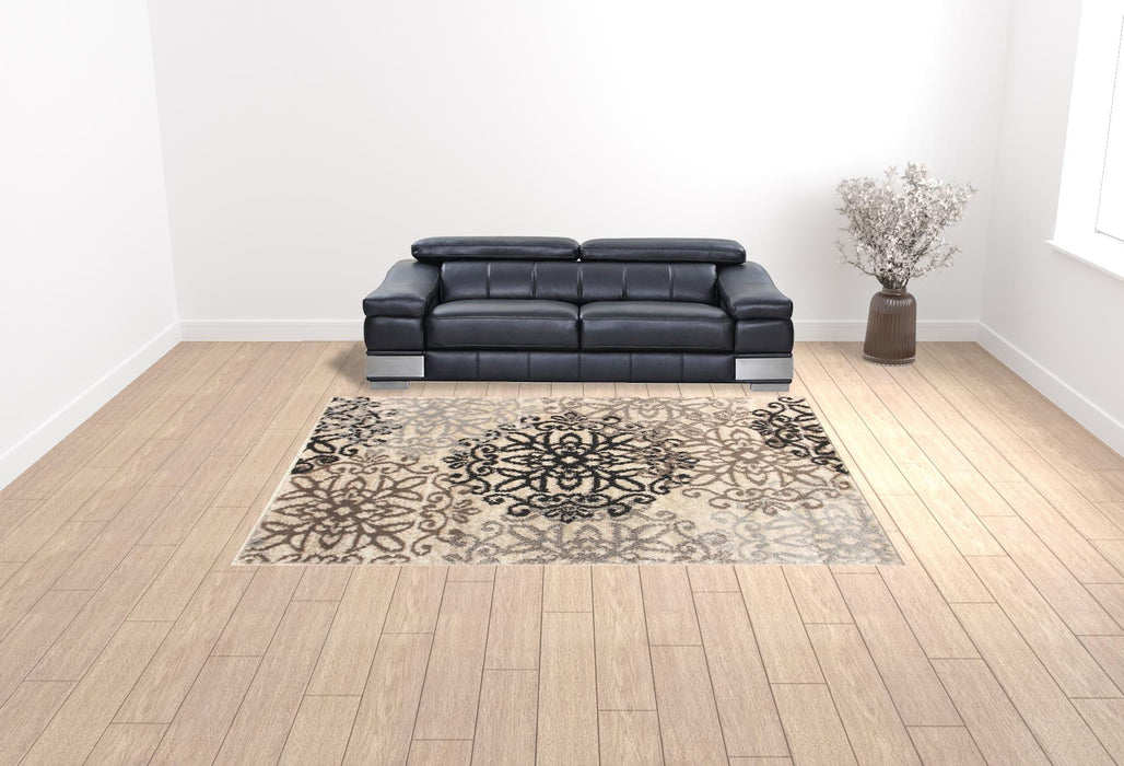 9' x 12' Medallion Power Loom Stain Resistant Area Rug - Beige