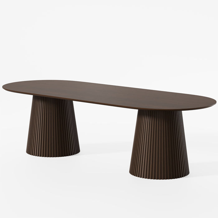 86" Solid Wood Double Pedestal Base Oval Dining Table - Walnut