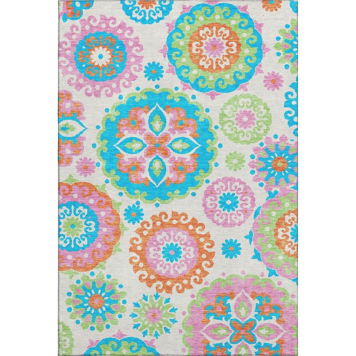 10' X 14' Medallion Washable Area Rug With UV Protection - White