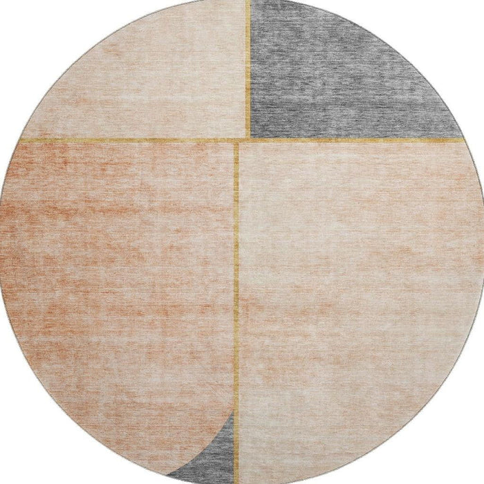 8' Geometric Washable Round Rug With UV Protection (657494) - Coral / Gray / Gold