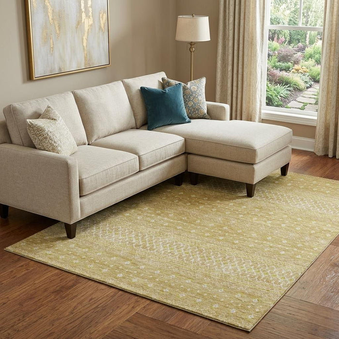8' X 10' Tribal Washable Area Rug With UV Protection (657171) - Gold / Ivory