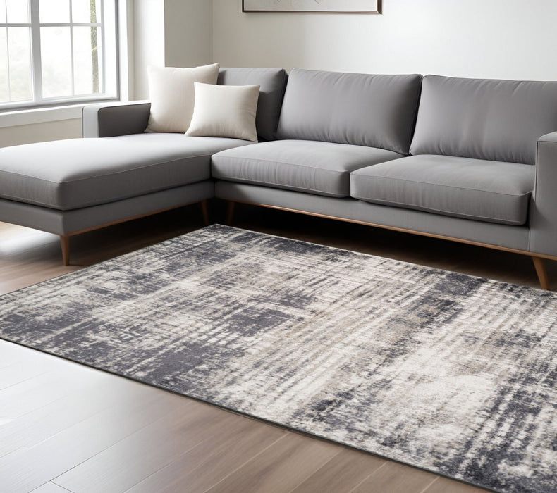 9' X 12' Abstract Area Rug - Gray And Ivory