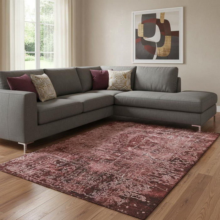 10' X 14' Abstract Washable Area Rug With UV Protection (649042) - Merlot / Ivory