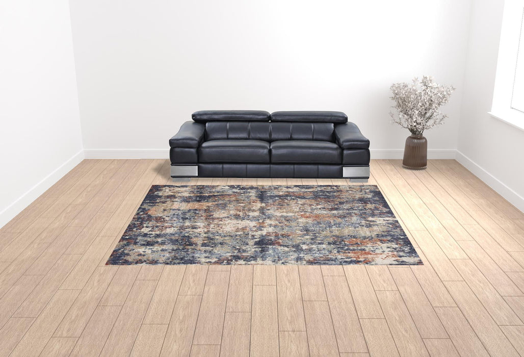 9' x 12' Abstract Power Loom Area Rug - Ivory Navy And Orange