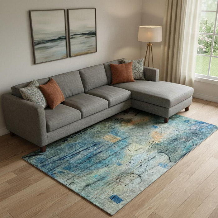 10' X 14' Abstract Washable Area Rug With UV Protection (715363) - Teal / Green
