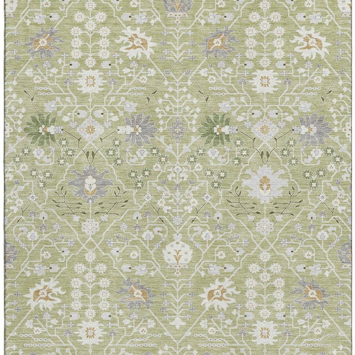 10' X 14' Oriental Washable Area Rug With UV Protection (679174) - Artichoke Green / Gray / Ivory