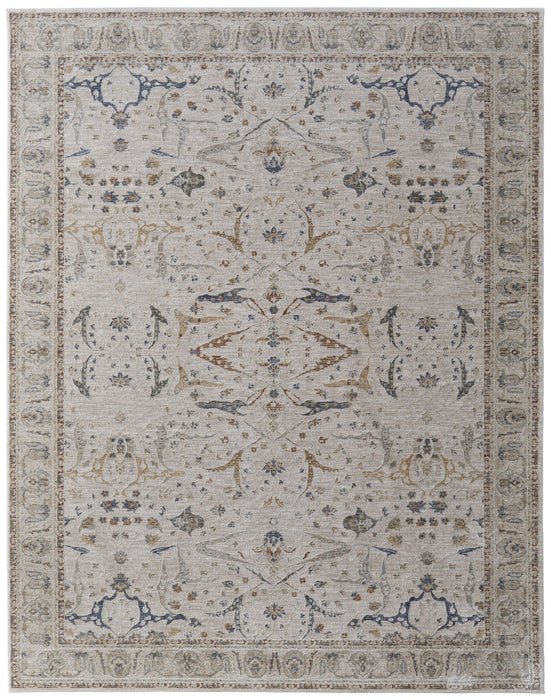 8' x 10' Ikat Power Loom Worn Faded Area Rug With Fringe - Gray Blue And Red