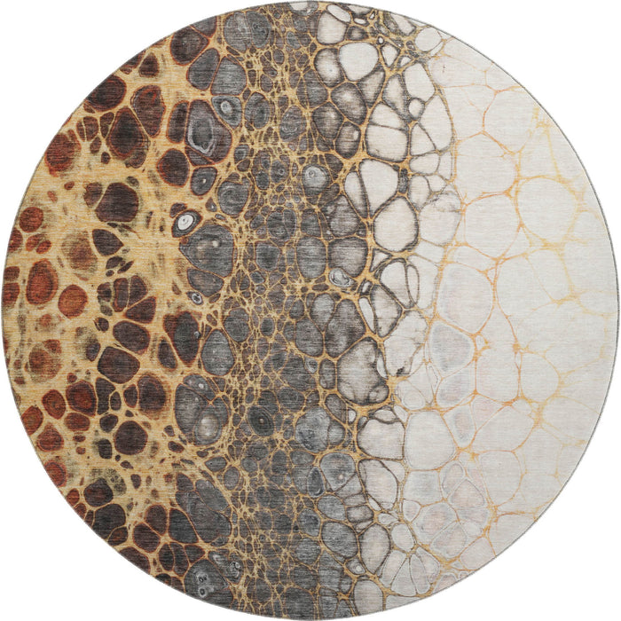 8' Abstract Washable Round Rug With UV Protection (657074) - Ivory / Gray / Gold