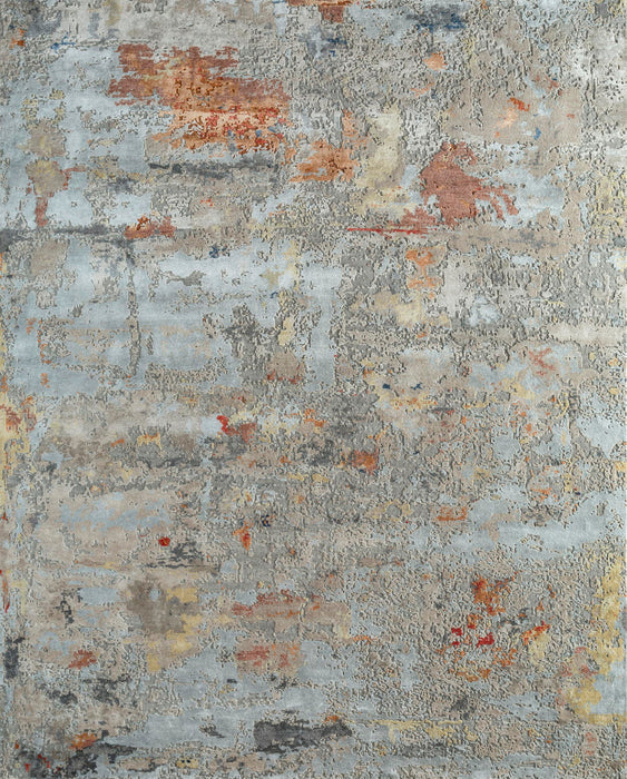 8' X 10' Abstract Hand Knotted Area Rug - Blue And Gray