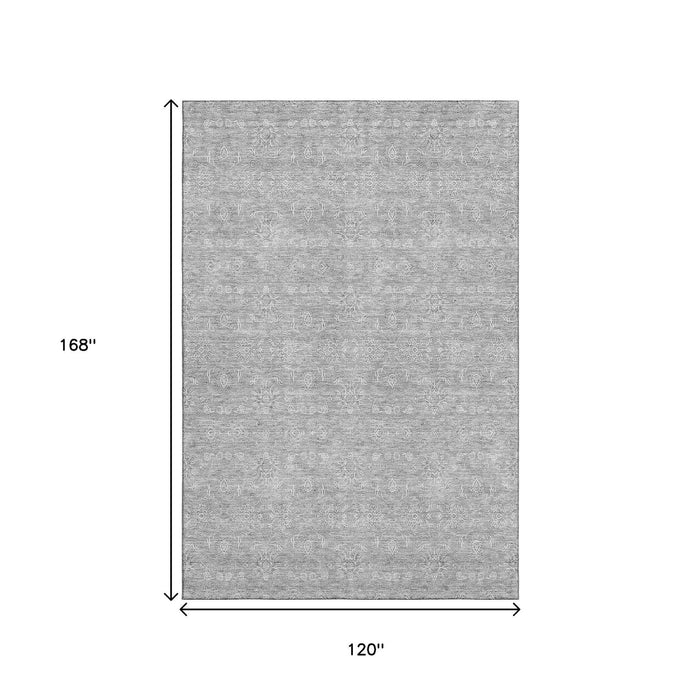 10' X 14' Floral Washable Area Rug With UV Protection (656897) - Gray / Ivory