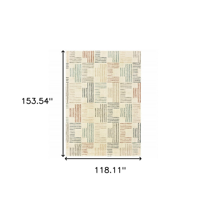 9' x 12' Neutral Tone Scratch Indoor Area Rug - Ivory Multi