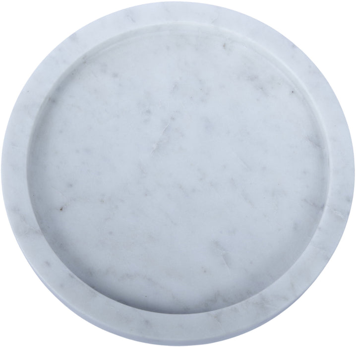 Dimitri genuine marble tray by Meridian Furniture, showcasing a sleek rectangular tray with elegant marble surface and gold-tone handles.