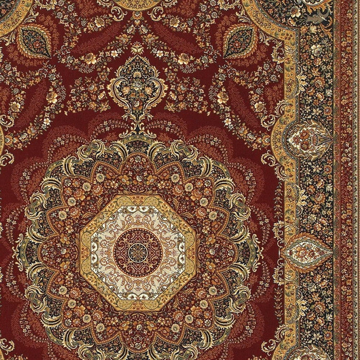 5' X 8' Medallion Area Rug With Fringe (574488) - Black / Red / Tan