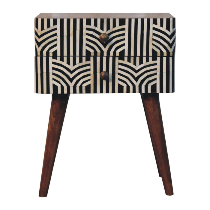 23" Modern Solid Wood Geometric Bone Inlay Two Drawer Nightstand - Black