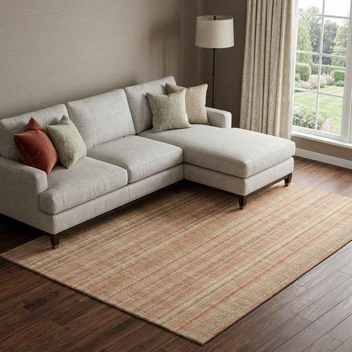 10' X 14' Striped Washable Area Rug With UV Protection (696248) - Rust / Beige / Copper